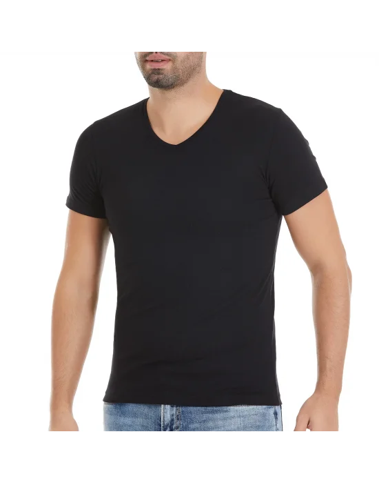 Yıldız Modal V Yaka T-Shirt Siyah