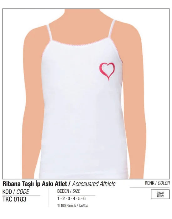 Tutku Kız Taşlı Ribana İp Askılı Atlet