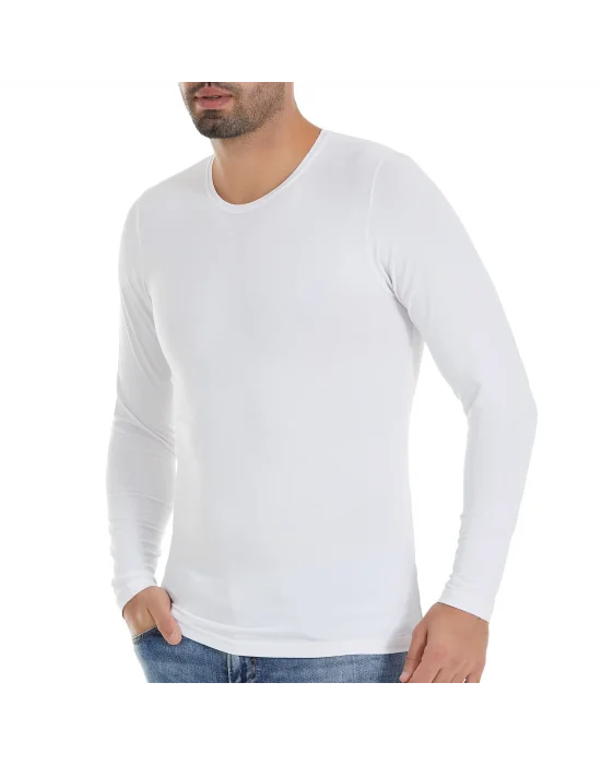 Yıldız Bambu Erkek O Yaka Uzun Kol Beyaz Fanilla