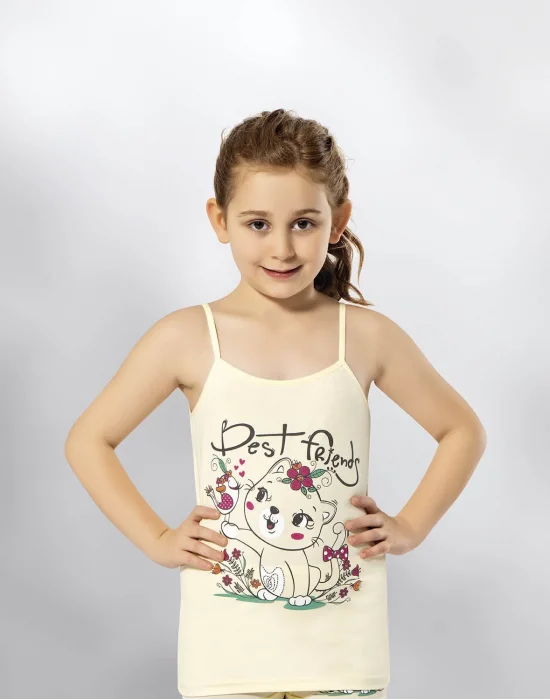 Kota Kız Çocuk Parça Baskılı İp Askılı Atlet