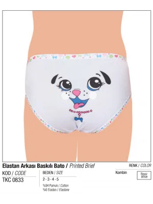 Tutku Kız Çocuk Elastan Arkası Baskılı Bato Slip Külot