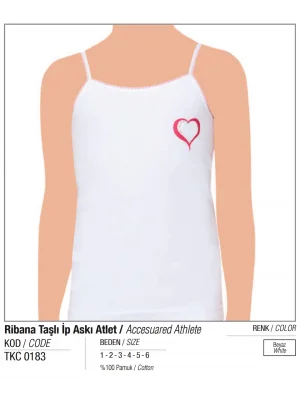 Tutku Kız Taşlı Ribana İp Askılı Atlet