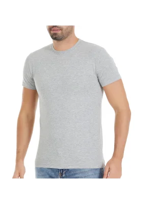 Yıldız Likralı Kısa Kol T-Shirt Gri
