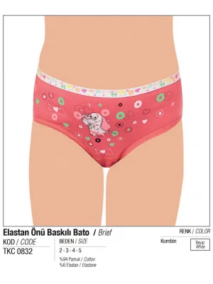 Tutku Kız Çoçuk Elastan Önü Baskılı Bato Kilot