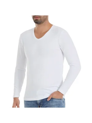 Yıldız Likralı V Yaka Uzun Kol Beyaz