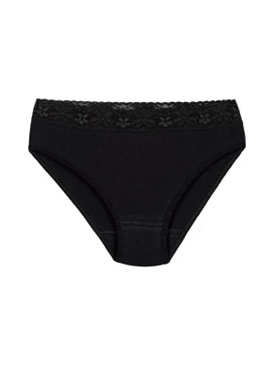 Yıldız Likralı Beli Dantelli Bikini Siyah