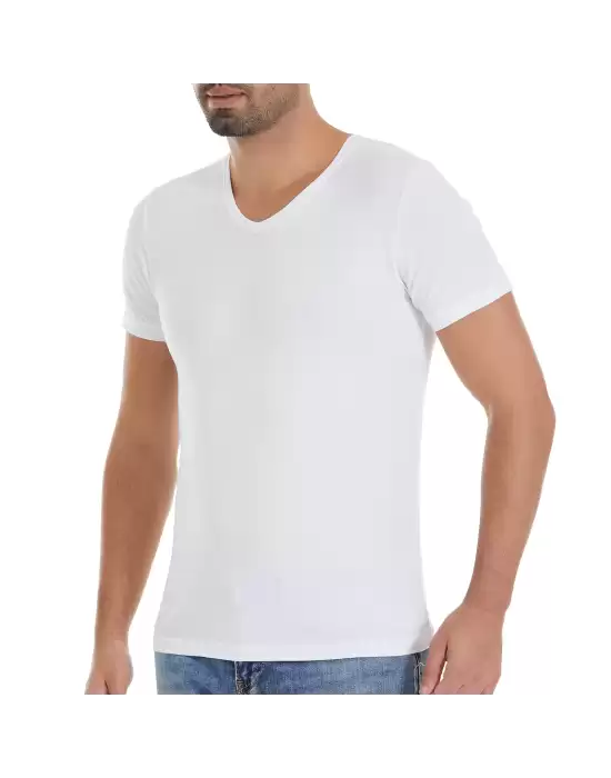 Yıldız Modal V Yaka T-Shirt Beyaz