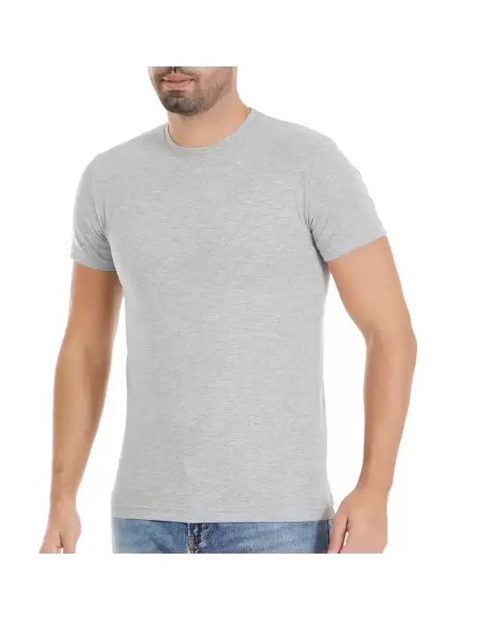 Yıldız Likralı Kısa Kol T-Shirt Gri