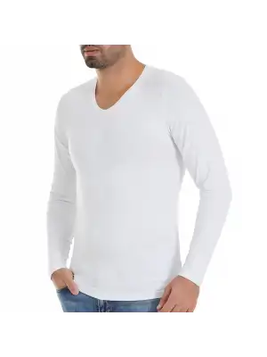 Yıldız Bambu V Yaka Uzun Kol Beyaz