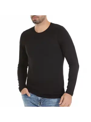 Yıldız Bambu Erkek O Yaka Uzun Kol Siyah Fanila