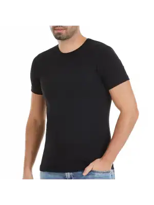 Yıldız Likralı Kısa Kol T-Shirt Siyah