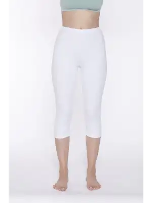 Yıldız Likralı Kapri Tayt Battal Beyaz