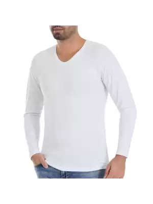 Yıldız Modal V Yaka Uzun Kol Beyaz