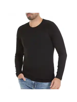 Yıldız Bambu Erkek O Yaka Uzun Kol Siyah Fanila