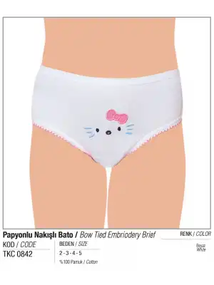 Tutku Kız Papyon Nakışlı Bato