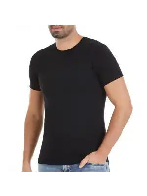Yıldız Likralı Kısa Kol T-Shirt Siyah