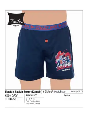 Tutku Çocuk Elastan Baskılı Boxer