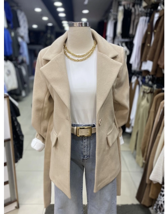 Kaşe Kuşaklı Blazer Ceket Ekru