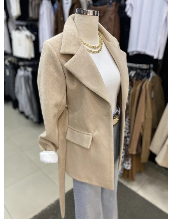 Kaşe Kuşaklı Blazer Ceket Ekru