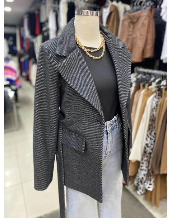 Kaşe Kuşaklı Blazer Ceket Siyah