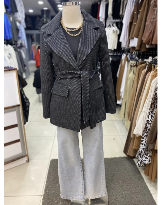 Kaşe Kuşaklı Blazer Ceket Siyah