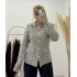 Tüvit (Buklet) Görünümlü Gold Düğmeli Triko Ceket - Açık Bej/Gri Melanj