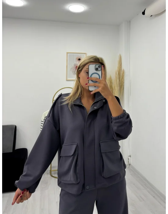 Oversize Cepli Ceketli Spor Takım