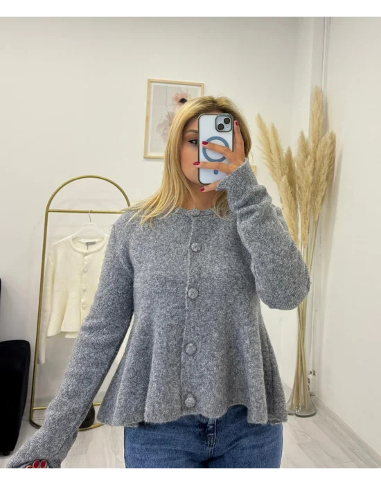 Çan Kesim Angora Efektli Düğmeli Kısa Hırka