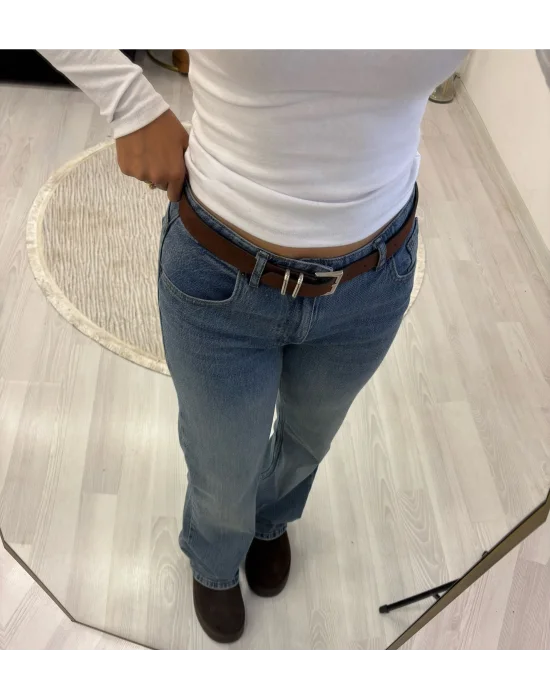 Düşük/Orta Bel Rahat Kesim Açık Mavi Baggy Jean Pantolon