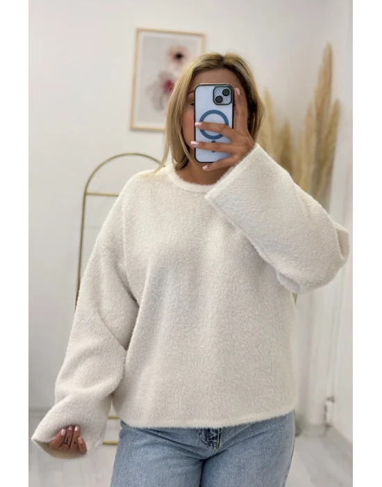 Krem Tüylü Oversize Triko Kazak