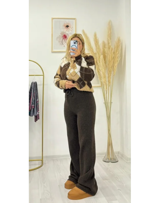 Yumuşak Örgü Geniş Paça Rahat Kesim Pantolon