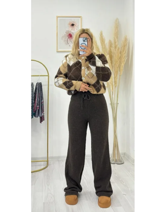 Yumuşak Örgü Geniş Paça Rahat Kesim Pantolon