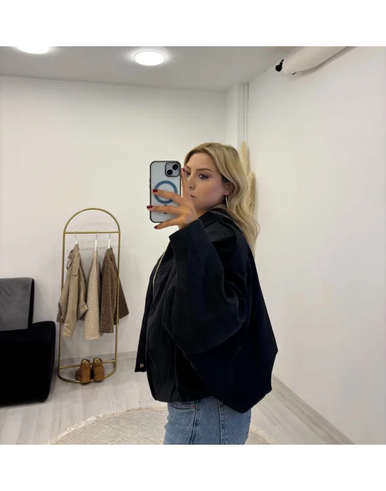 Fermuarlı Oversize Bomber Ceket - Bej/Siyah