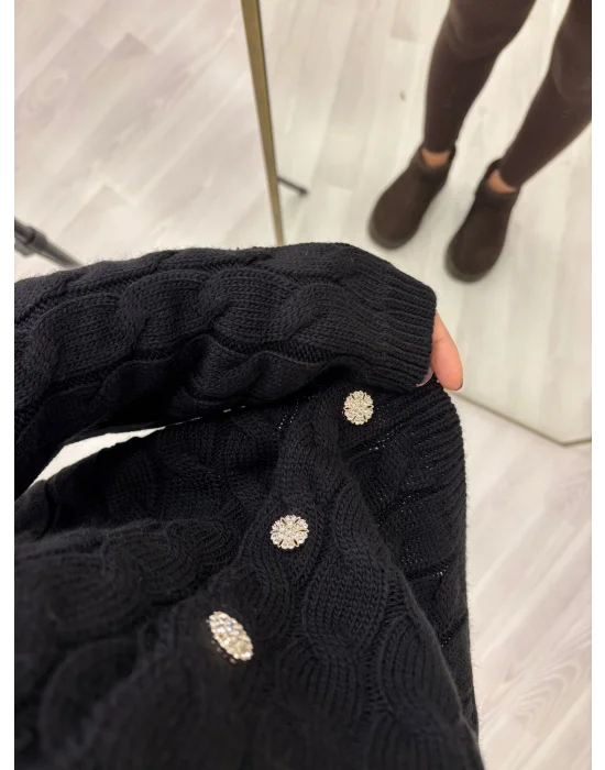 Burgu Desenli Bisiklet Yaka Parlak Düğmeli Hırka