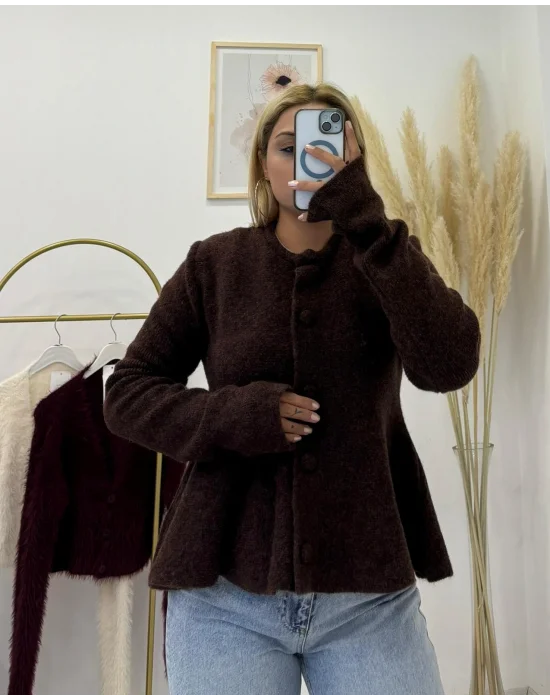 Çan Kesim Angora Efektli Düğmeli Kısa Hırka