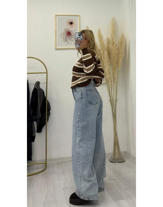 Yüksek Bel Bol Kesim Wide Leg (Geniş Paça) Jean - Açık Mavi