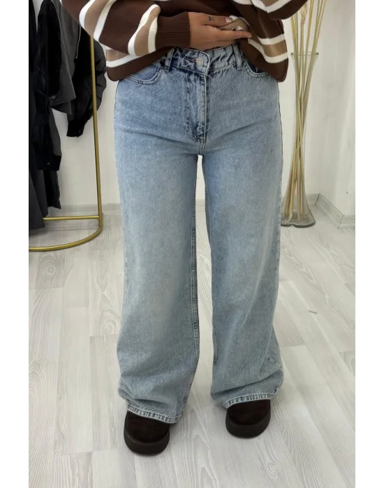 Yüksek Bel Bol Kesim Wide Leg (Geniş Paça) Jean - Açık Mavi