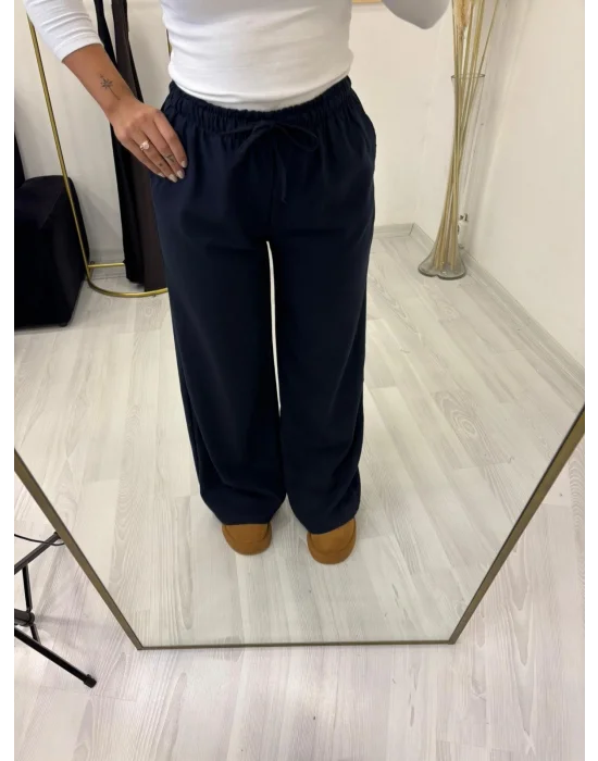 Tok Kumaş Beli İpli Palazzo Pantolon - Lacivert