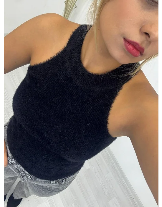 Tüylü Ribana Triko Atlet/Badi - Siyah