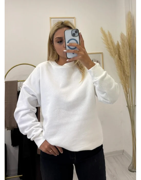 Beyaz Oversize Basic Sweatshirt