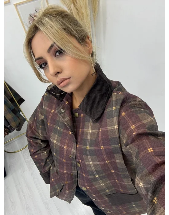 Kadife Detaylı Ekose Desenli Field Ceket