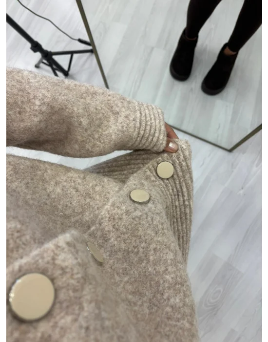 Camel Düğmeli Kalın Triko - Açık Bej