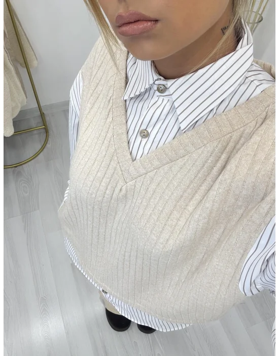 3 Parça Fitilli Triko Takım