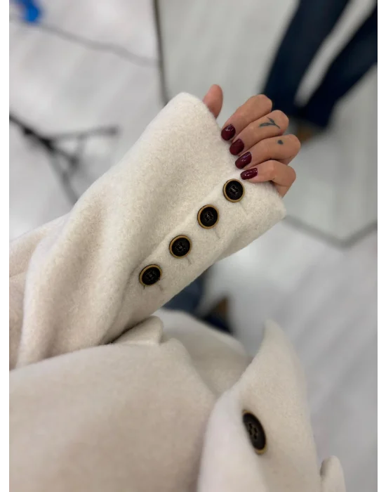 Yün Kaşe Tek Düğmeli Blazer Ceket - Krem