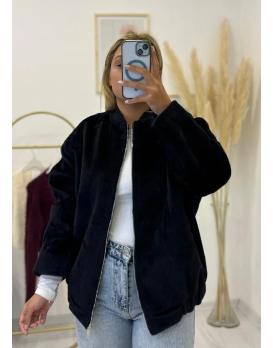 Fermuarlı Teddy Kumaş Oversize Bomber Ceket