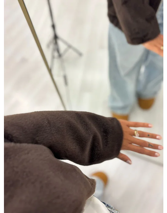 Fermuarlı Teddy Kumaş Oversize Bomber Ceket