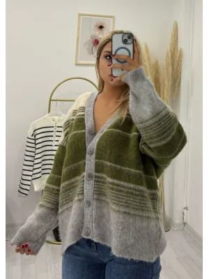 Ombre/Degrade Çizgili V Yaka Triko Hırka