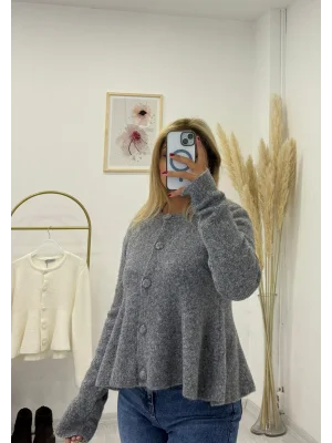 Çan Kesim Angora Efektli Düğmeli Kısa Hırka