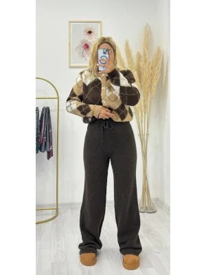 Yumuşak Örgü Geniş Paça Rahat Kesim Pantolon