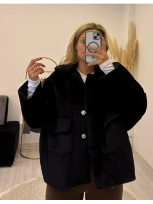 Yumuşak Dokulu Kısa Ceket - Büyük Cepli ve Yüksek Yakalı